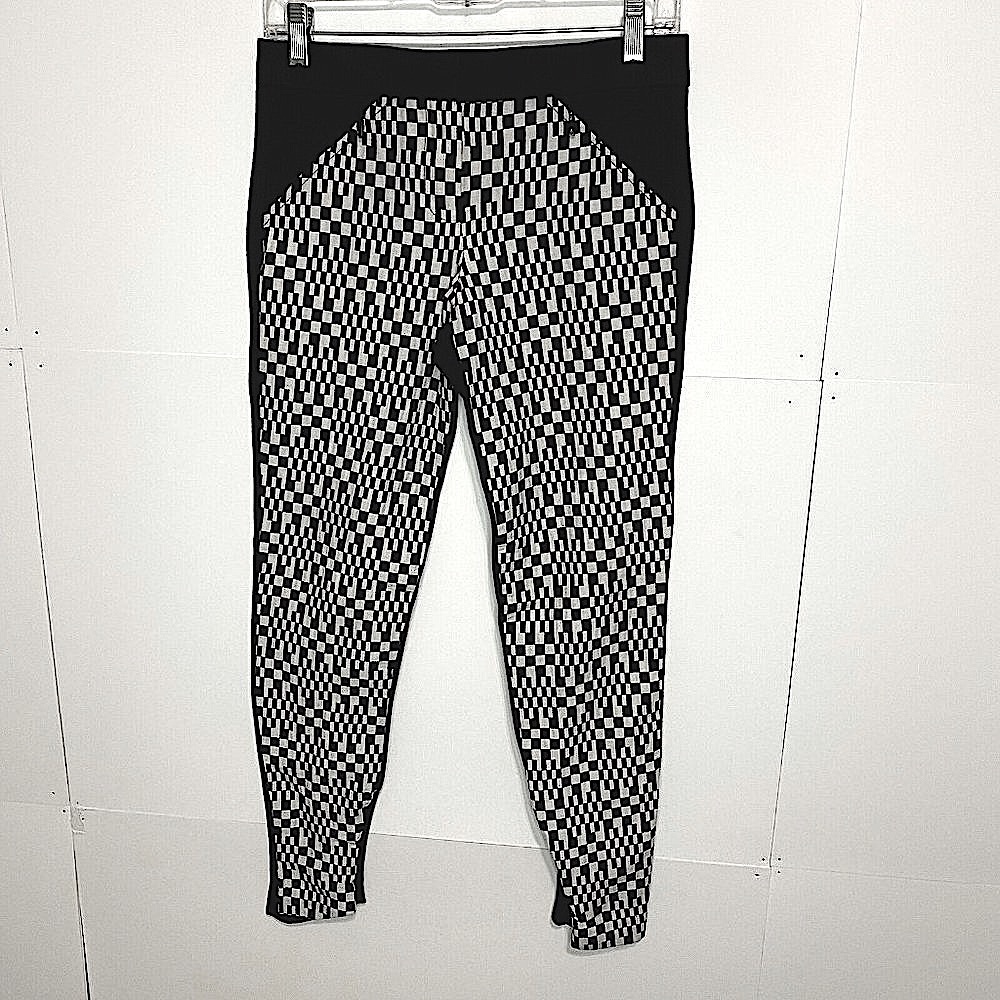 Trina Turk Size 0 (29x28) Ankle Zip Pants Leggings Black White Check Tapered